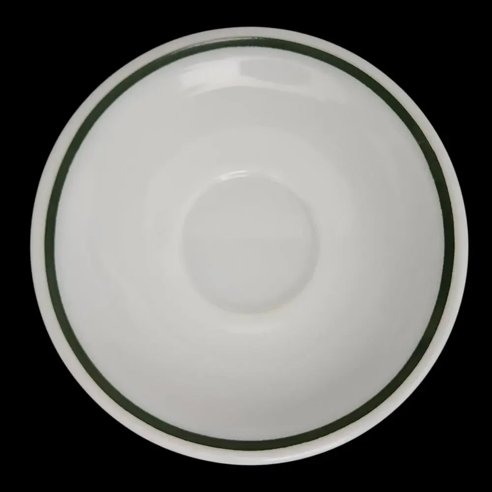 Vintage PYREX Restaurant Ware Green Band White Milk Glass Saucer